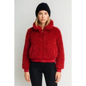 American Eagle Fuzzy Sherpa Jacket Rust Orange New Soft Warm Outerwear Size XS